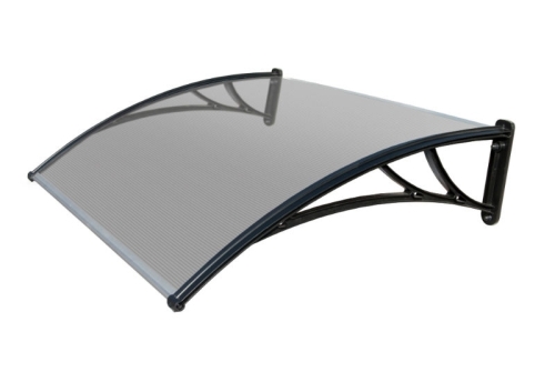 Козырек Krovent из поликарбоната 1500х930х280 прозрачный (черный кронштейн)